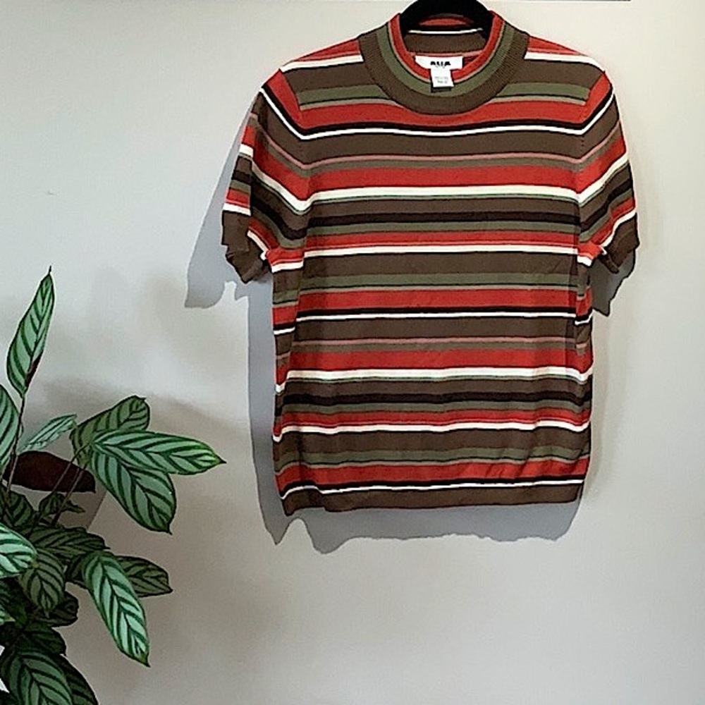 Short Sleeve Mock Neck Striped Tee